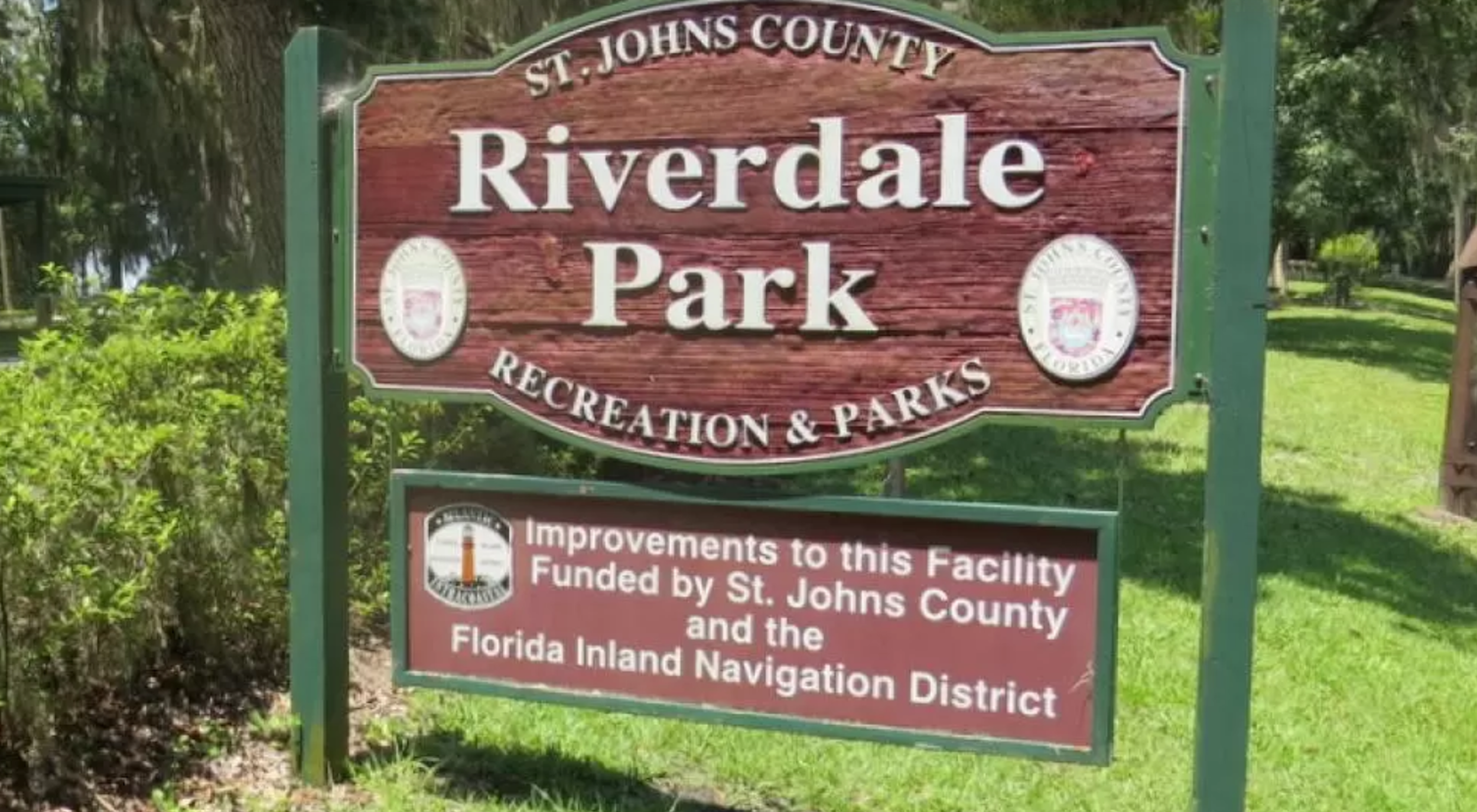 Riverdale Park's sign is placed on display.